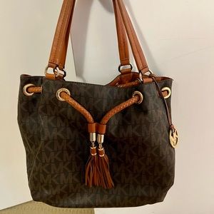 MIchael Kors Brown East West Monogram Tote w/ Tassels